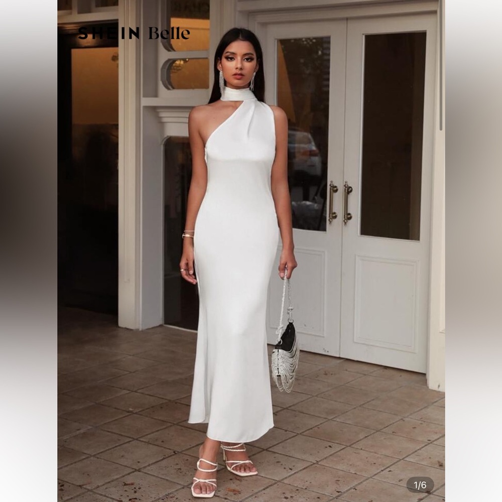 White Satin One Shoulder Dress